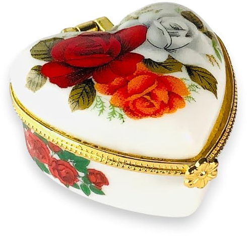 Boîte à bijoux en porcelaine avec petit cœur - Bouquet de roses - Boîte cadeau de style français avec pochette en velours