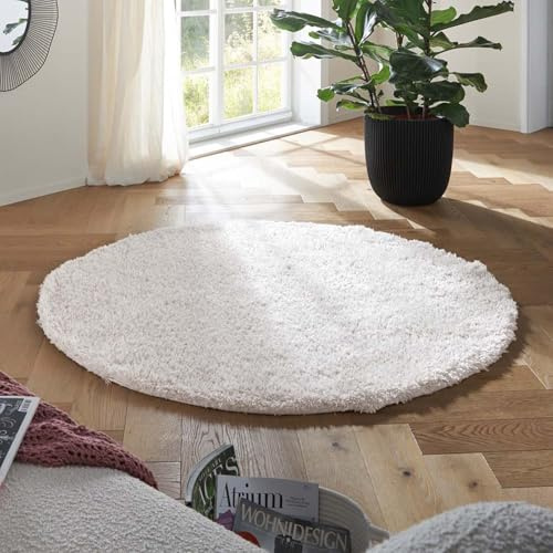 Taracarpet Flokati Teppich Langflor Kuscheliger Shaggy Weich Hochflor Wohnzimmer Schlafzimmer Home deko Modern Flauschig Anti-Rutsch Unterseite Creme 160 cm rund