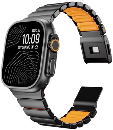Titan Armband kompatibel mit Apple Watch Armband Ultra 3/2/1 49mm 46mm 45mm 44mm 42mm, Titan Silikon Doppelschicht, Damen Herren Magnetverschluss Ersatzarmband für iWatch Series 11 10 9 8 7 6 5 4