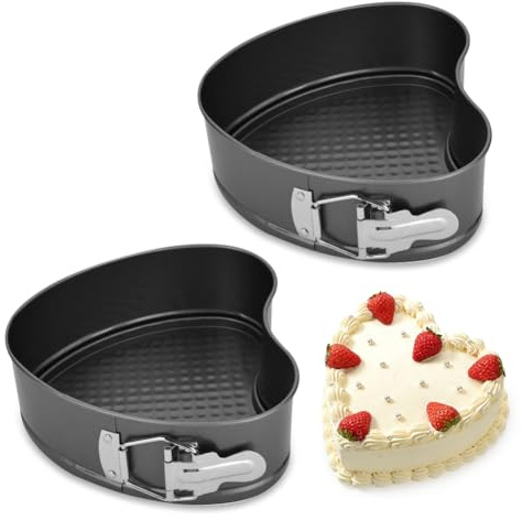 LUPATDY 2 Stück Backform Herz 18CM, Kuchenform Springform mit Antihaftbeschichtung, Herzbackform Kuchenform mit Flachboden, Kleine Tarteform Kuchenbackformen mit Flachboden für Kuchen Backen, Schwarz