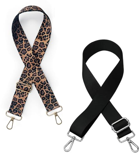 2 Stück Taschengurt Schultergurt Für Taschen, Verstellbarer Tragegurt Mit Schnalle, 140 cm Länge 3.8 cm Breite, Nylon Schulterriemen Crossbody Bag Damen Breiter Gurt, (Leopard, Schwarz)