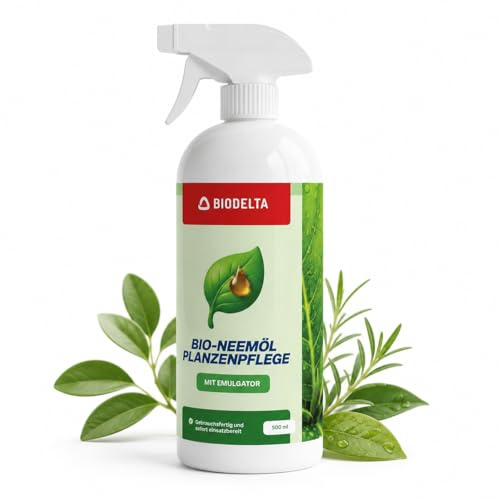 BIODELTA Neemöl 500 ml - kaltgepresstes Niemöl für Pflanzen | Kaltgepresstes Neemöl zur Pflanzenpflege - mit Azadirachta Indica - als Konzentrat und gebrauchsfertig in der Sprühflasche