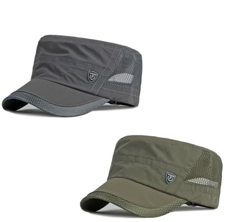 HIQIU 2 gorras militares para hombre, gorra de cadete ajustable, gorra de béisbol para hombre, verano, militar, transpirable, gorra deportiva de malla, Verde Ejército+Gris Oscuro, M-L