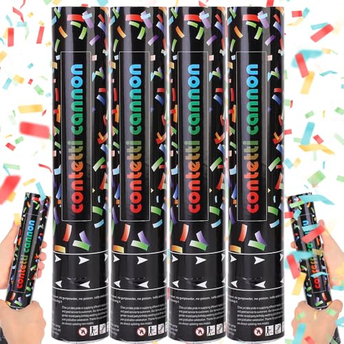 Mineup 4 * Cannone Spara Coriandoli, 40 cm Coriandoli Cannoni Popper, Flusso di Coriandoli di 3-5 Metri, Tubo Sparacoriandoli Matrimonio, Coriandoli Biodegradabili per Matrimonio, Festa, Compleanno