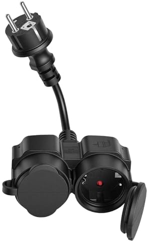 Doppelstecker Außen Wasserdicht Verlängerungskabel Doppelstecker 1 auf 2 Doppelsteckdose mit Winkelstecker & Klappdeckel für Innen & Außen