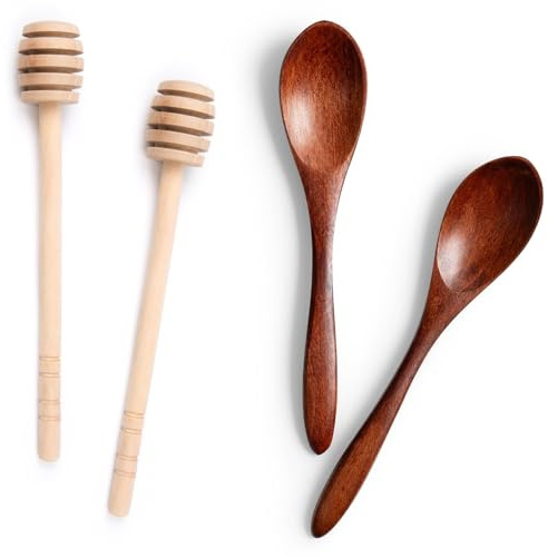 Teouuas 4 Piezas Cuchara para Miel, Agitadores Miel, Cucharas Miels Madera