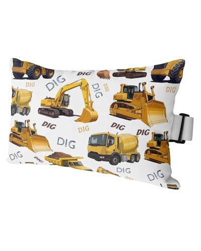 Construction Truck Outdoor Lounge Chaise Head Pillow Cover with Insert,Waterproof Pillowcase with Strap 11x16,Cartoon Grips and Bulldozers Stirrup Car Patio Pillows for Pool Balcony Beach Chair