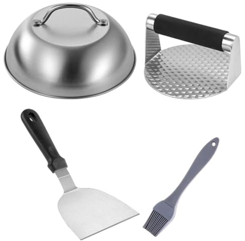 Sewroro Presse à Hamburger 4 Pièces en Acier Inoxydable Pelle à Hamburger et Presse à Viande, Accessoire Cuisine pour Barbecue et Cuisson en Extérieur, Outil Robuste pour Steaks Hachés,