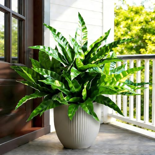 DIRXVMC 2Pcs Fake Ferns, Faux Outdoor Plants UV Resistant,3D Real Touch Fake Plants Total 80 Blades,Weatherproof Artificial Plants Outdoor Indoor for Garden Porch Home Office Decor