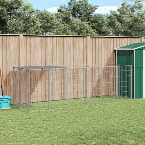 Hundezwinger mit Dach Polyethylen, Silberner Hundezwinger Stahl, Stahl 330 cm, 330x110x110 cm – Robuster Outdoor-Käfig mit wasserbeständigem Dach und abschließbarer Tür für Hunde.