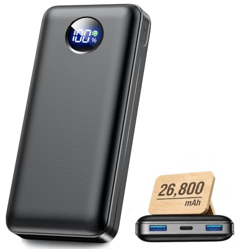Powerbank 26800mAh, 22.5W & 3 Ausgängen, Flugtauglich Externer Akku | USB-C PD 3.0 & QC 3.0 USB-A Schnellladen, USB-C Kabel, LED-Anzeige, Reise-Essential für iPhone/Samsung/Huawei/Xiaomi/iPad