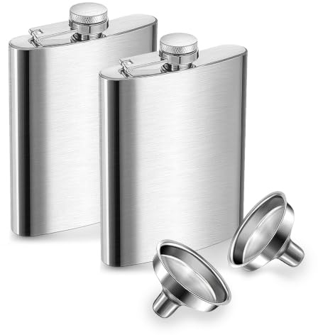 Lot de 2 Flasques à Alcool 8oz/227ml en Acier Inoxydable avec Entonnoir