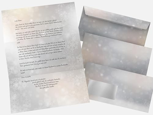 Weihnachtsbriefpapier DIN A4 „Tanzende Flocken“ | 50 Blatt Motivpapier + 50 Umschläge DIN LANG mit Fenster | edles Motiv für private & geschäftliche Weihnachtsbriefe