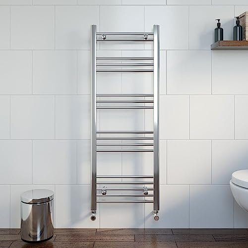 DuraTherm® 1200 x 450mm Flat Straight Heated Towel Rail Radiator Modern Central Heating Bathroom Warmer Wall Mounted Ladder Rad, Polished Chrome