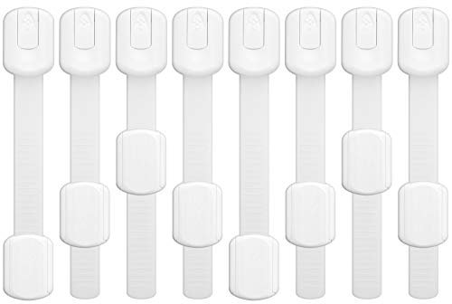 WELLGRO 8, 16 oder 32er Set Baby Kindersicherung zum Absichern für Schubladen und Schränke, Schubladensicherung, längenverstellbar, Stückzahl:8 Stück