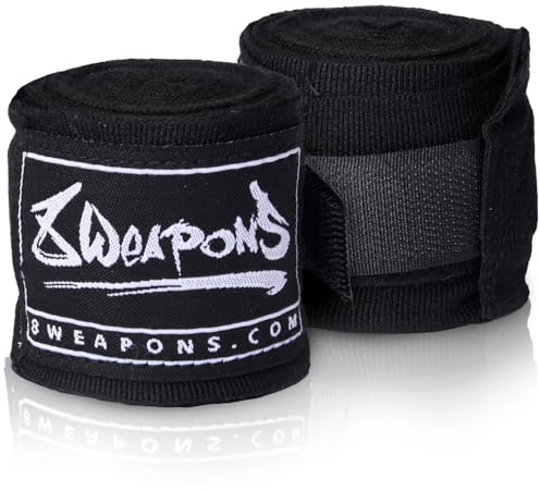 8 WEAPONS Boxbandagen Halbelastisch, Ideal für Training und Wettkampf, Verstärkter Klettverschluss, Bandagen für Muay Thai, K1, Boxen, MMA und Kickboxen