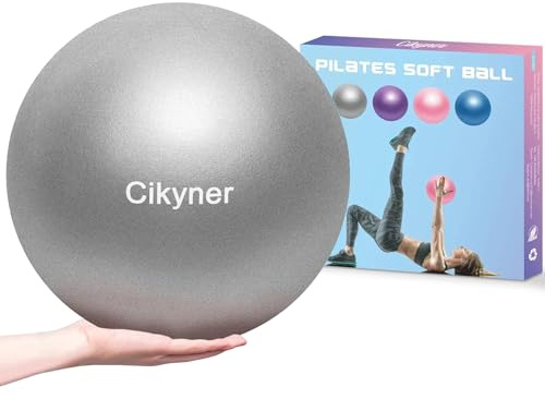 Cikyner liten gymnastikboll, 23–25 cm, mjuk pilatesboll med uppblåsbart sugrör för pilates, yoga, helkroppsträning, förbättra balansen hemma i gymmet och på kontoret
