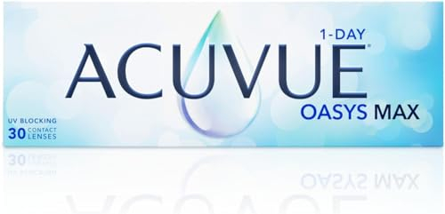 ACUVUE OASYS MAX 1-Day, lenti a contatto giornaliere; Comfort tutto il giorno e visione nitida, filtrano la maggior parte della luce blu-viola;-3.75 diottrie; BC 8.5; DIA 14.30; 30 lenti