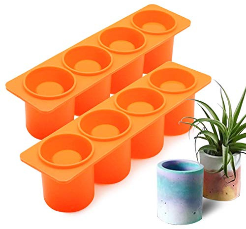 2Pcs Succulent Plants Pot Concrete Cement Mold Flower Pot Plaster Moulds Ice Shot Glass Molds Tea Light Candle Holder Pen Holder Resin Epoxy Casting Mold (Random Color)