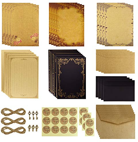 Dxhycc Vintage Stationary Paper and Envelopes Set, Aged Paper Writing Paper Stationery Set for Writing Printing