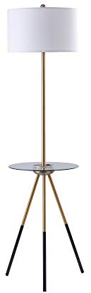 Versanora Lampadaire trépied Myra blanc doré | Salon, Tablette en verre, Chargeur USB