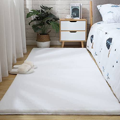 Zswpyq Hochflor Teppich Wohnzimmer Fellteppich Kunstfell Shaggy Flauschig Einfarbig, Wohnzimmer Schlafzimmer Kinderzimmer Flur Läufer waschbar rutschfest,Weiß,50 x 160 cm