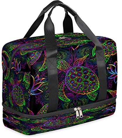 Reisetasche mit Nassfach und Schuhfach, Sporttasche, Sporttasche, Handgepäck, Wochenendtasche, Reisetaschen für Damen und Herren, 03-Schildkröte