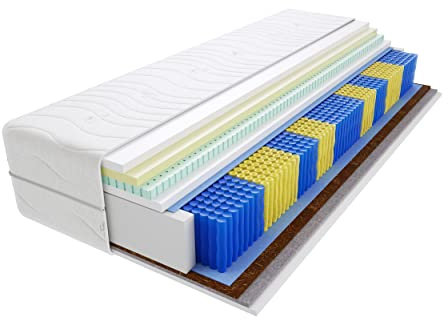 Godre Matratze 100x200 cm Doppelmatratze, H3 & H5 Federkernmatratze, Taschenfederkernmatratze 22 cm Hoch Latex Kokosfaser Visco Memory Rosshaar Hypoallergene, HR-Schaum Dario Multitaschen