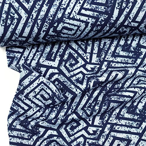 Doppelmoppel French Terry grafisch, Sweat Stoff Labyrinth Linien blau | 20,90 EUR/m