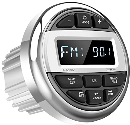 Bluetooth Marine Boat Radio Receiver: Waterproof Marine Gauge Stereo System - HD LCD Display AM FM Tuner MP3 AUX-in USB Built-in EQ