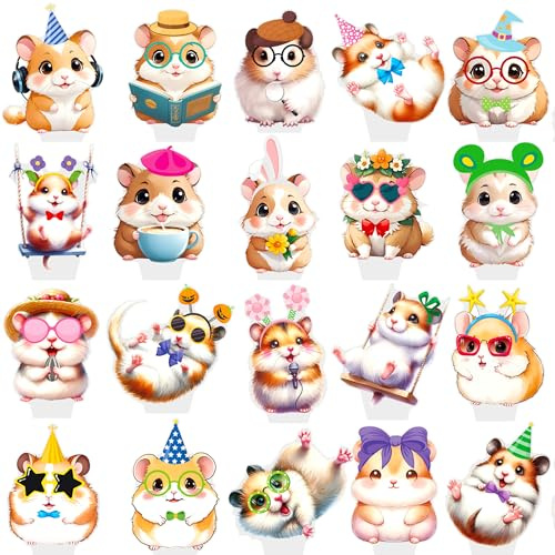 Hamster Cupcake Toppers 48Pcs - Guinea Pig Cake Decoration & Party Cupcake Sticks for Hamster Themed Baby Shower Supplies