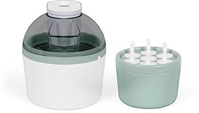 Livoo DOM461 - Máquina de hielo - para preparar helados, sorbetes y yogures congelados - Depósito de 1 L - con molde para 7 palitos helados Blanco/Gris