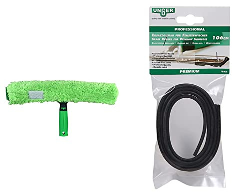 UNGER MicroStrip Window Washer Sleeve 45cm with ErgoTec T-bar Handle & Window Cleaning Squeegee Blade Replacement - Soft Rubber 106cm Adjustable Size Strip - Professional Quality