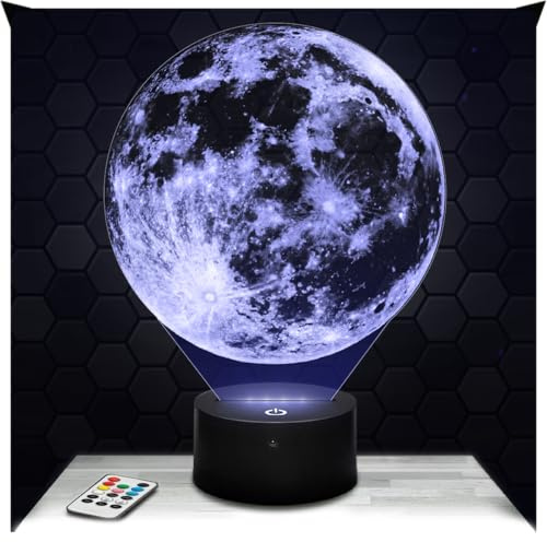 Lampephoto.fr - Lampe Vollmond 3D Nachtlicht Satellit | Made in France, Sockel & Größe wählbar, dimmbar, Batterie-/USB-Betrieb, HD-Lasergravur, Geschenk für Sie & Ihn