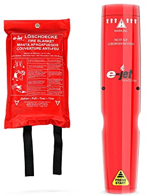 Estintore e-Jet Aerosol e coperta antincendio XL - Set di 2, attrezzatura antincendio compatta per cucina e ufficio, DIN EN 1896