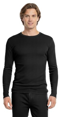 BestSale247 Camiseta interior térmica de manga larga para hombre, con forro polar, ropa interior de esquí de algodón, Negro , M