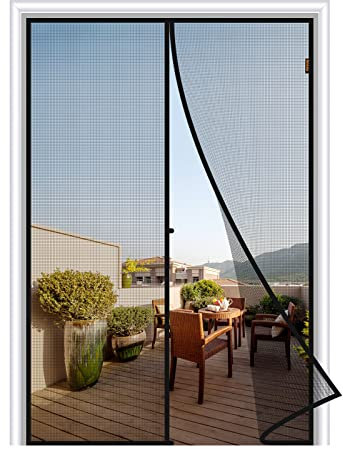 MAGZO Fliegengitter Balkontür Magnet 110 x 210 cm, Insektenschutz Balkontür Reißfest Fliegengitter für Terrassentür Klebemontage, Schwarz