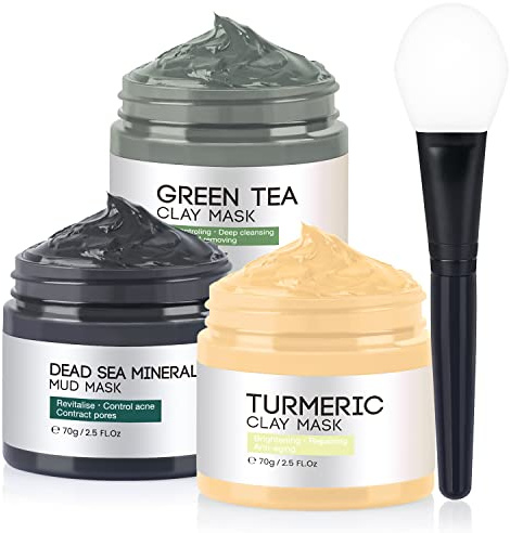 IIIMEIDU Masken für die Hautpflege, Kurkuma, Vitamin C, Tonmaske, grüner Tee, Schlammmaske aus dem Toten Meer, Gesichtsmaske