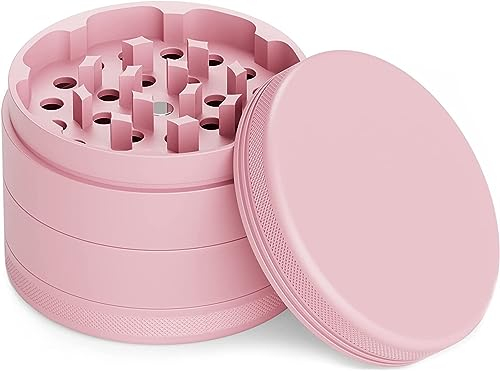 Movaleaf Ceramic Grinder/Crusher, Non-Stick, 4-Piece, Nano Ceramic Coated Herb Mill, Diameter 63 mm, Includes Carry Bag, Pollen Scraper and Brush. (Pink)