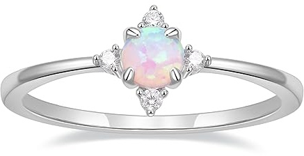 Titaniumcentral Vorsteckring Damen Schmal 14K Vergoldet Opal Ring Zirkonia Zierlich Verlobungsringe Eheringe Versprechen Ringe