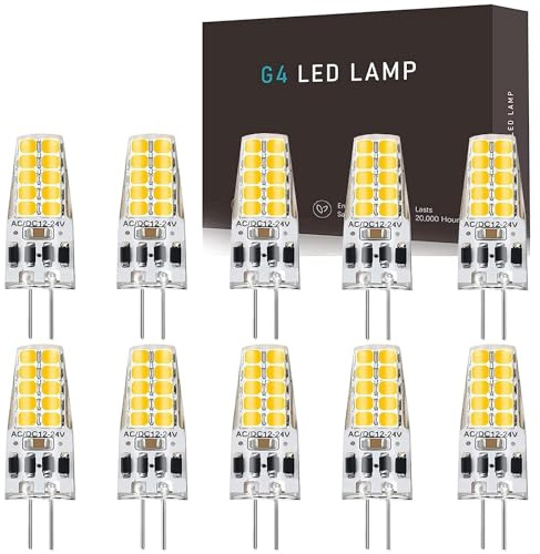 Hsientpe G4 LED Dimmbar Lampen,3W G4 LED Birnen,Ersatz für 30W Halogenlampen, 3000K Warmweiß 300LM, G4 LED Leuchmittel,Kein Flackern,12V -24V AC/DC,10er Pack