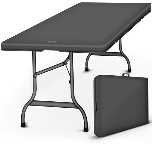 tillvex Tavolo da giardino 180x75cm pieghevole plastica | Tavolo da buffet con impugnatura di trasporto | Tavolo pieghevole per giardino, terrazza e balcone (Antracite)