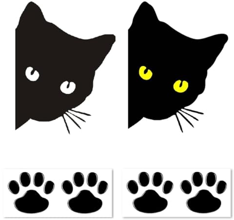 TNSRAY 2 Stück Katze schauende Auto-Aufkleber Katze beobachten Vinyl Reflektierende Aufkleber Wasserdicht Lustig Selbstklebend mit 4 Fußabdrücke Einer Katzenpfote für Autofenster Stoßstange Motorrad