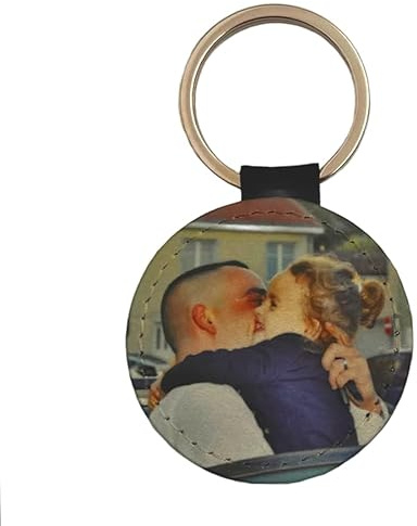 Porte-clé simili cuir rond personnalisable avec photo - Cadeau original