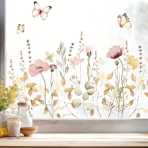 Wandtattoo Loft Fensterbilder Frühling Blumenwiese mit Hummel - A4, wiederverwendbar - Fensterdekofolie, selbstklebend