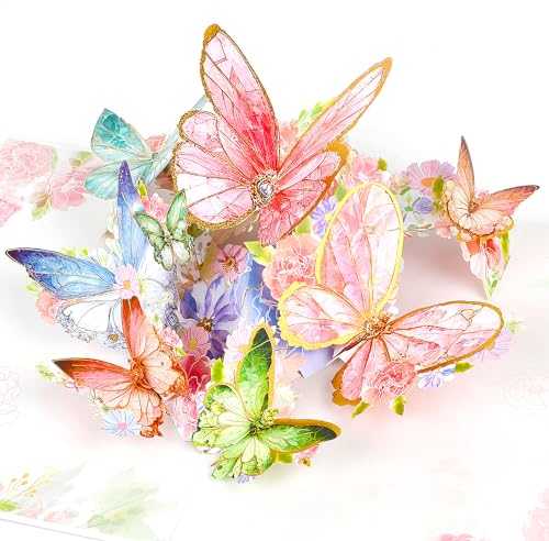 SULOLI 3D Schmetterling Pop-Up-Karte,Geburtstagskarte für Frau & Mutter,Glückwunschkarte zu Gute Besserung,Geldgeschenk,Hochzeit, Danke,Jahrestag(rosa)