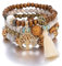 Youery 4 Stück Boho Armbänder Damen, Holzperlen Armband, Chakra Armband für Frauen, Schmuck Boho Armreifen mit Holzperlen und Quaste, Chakra Armband, Frauen Baum des Lebens Charm Statement Armreifen