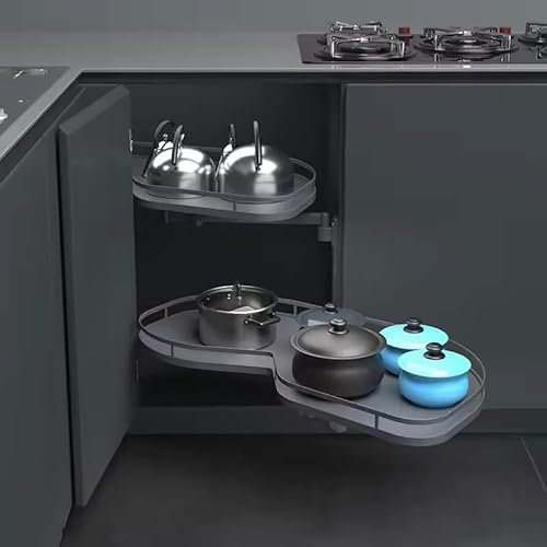 Küchenschrank, ausziehbar, Eck-Organizer für 900 mm Schränke mit doppelten Drehregalen, Grau