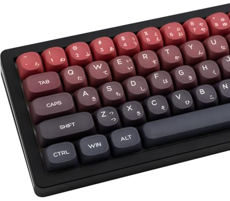 GEKUCAP PBT Keycaps – Lot de 124 touches de clavier japonais Moa rouge dégradé 75 %, touches personnalisées par sublimation thermique, 124 touches pour clavier 100 %, 75 %, 65 %, 60 %