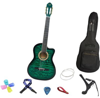 Akustikgitarre, Konzertgitarre, Vintage-Zupfinstrument, Folk-Gitarre, Fichtenholz-Kerbgitarre für Prüfungen, Auftritte, Anfänger, GrÜn